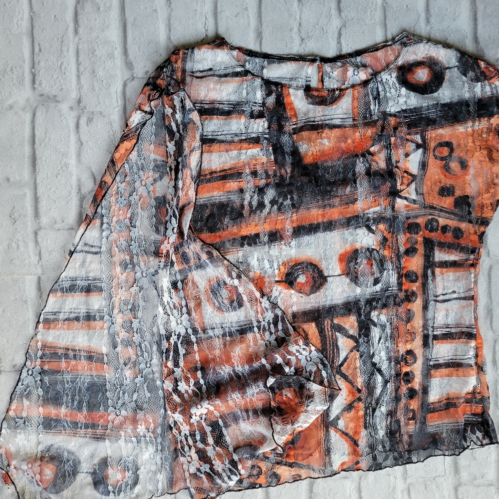 Cartise orange black white lace top size medium